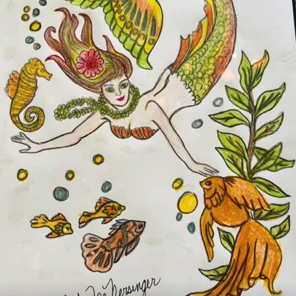 ( 0353) Women Mermaid Vibrant Orange Mermaid Graphic T-Shirt - Picture 4 of 9